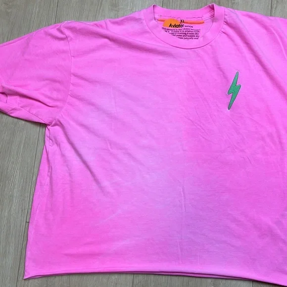 Aviator Nation Bolt Embroidered T-Shirt in Neon Pink/mint, SIZE XL - Picture 7 of 9
